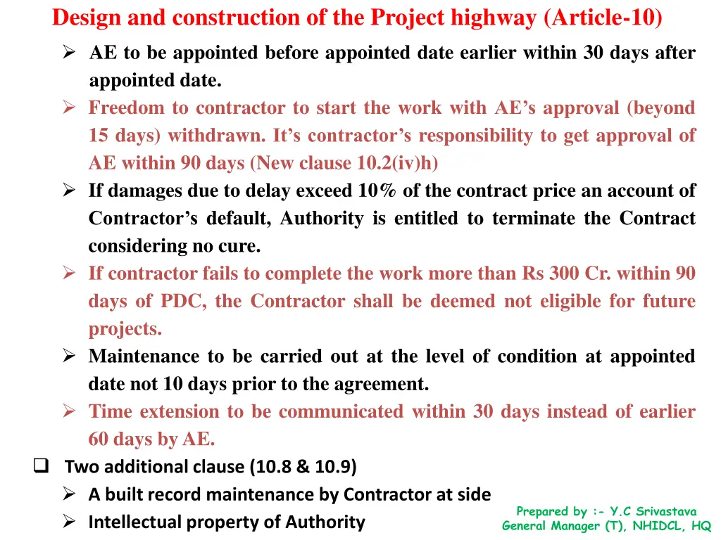 design and construction of the project highway