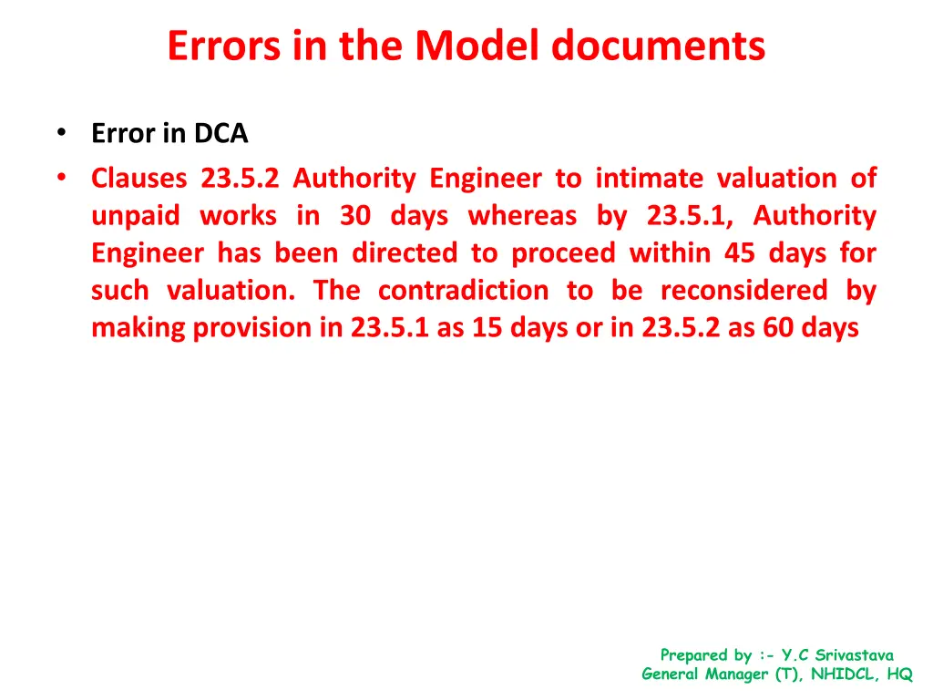 errors in the model documents