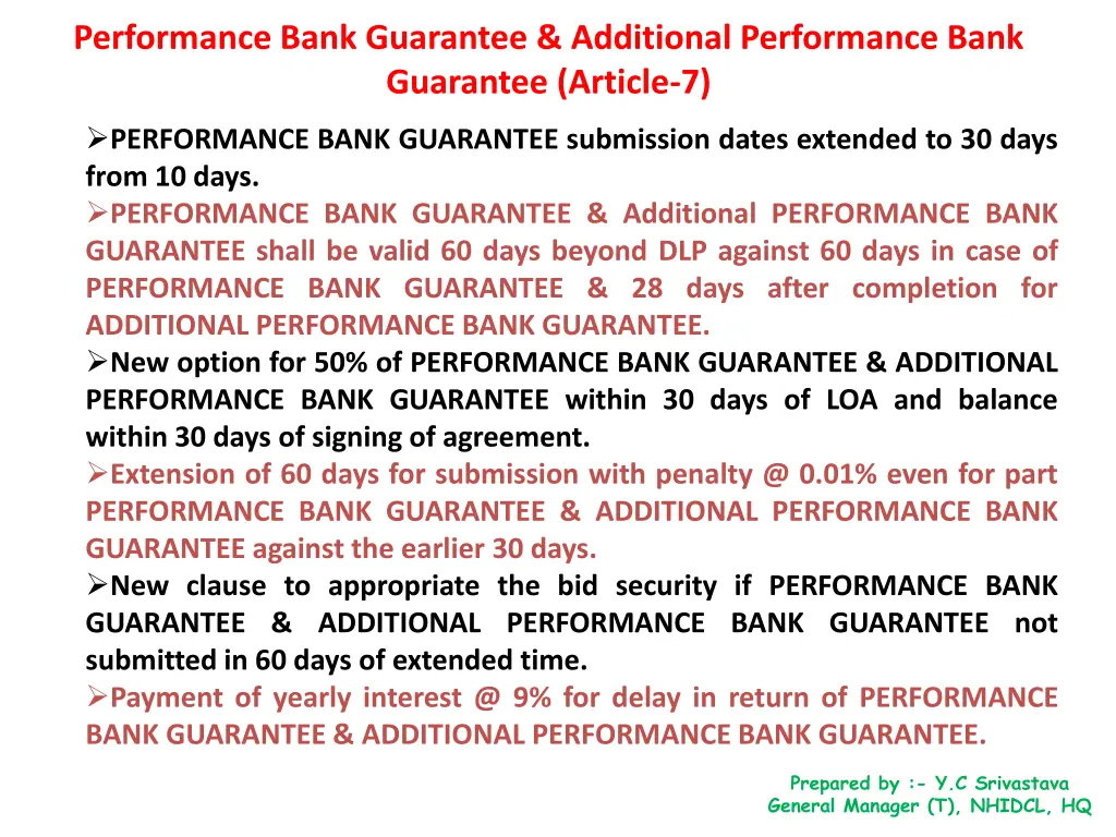 performance bank guarantee additional performance
