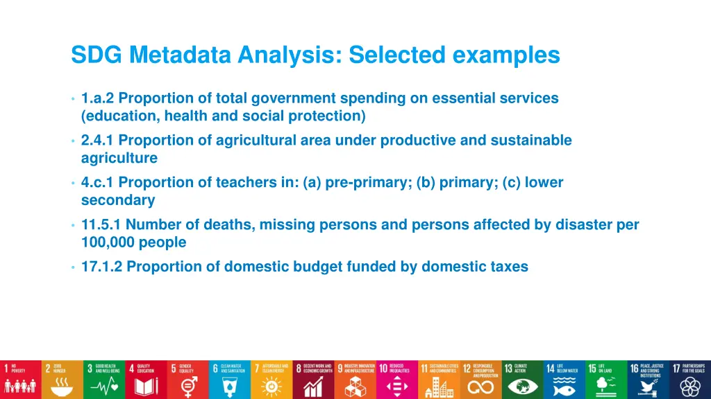 sdg metadata analysis selected examples