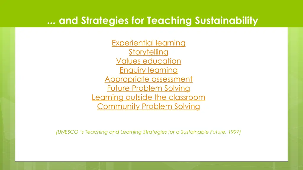and strategies for teaching sustainability