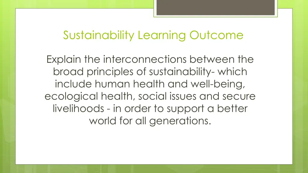 sustainability learning outcome