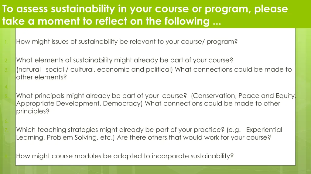 to assess sustainability in your course