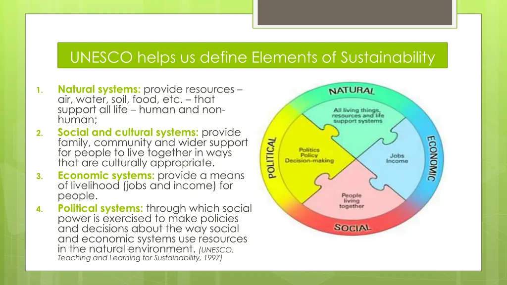 unesco helps us define elements of sustainability