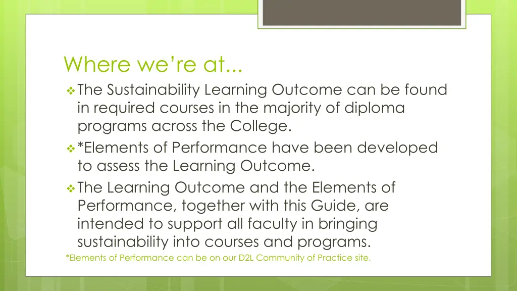 where we re at the sustainability learning