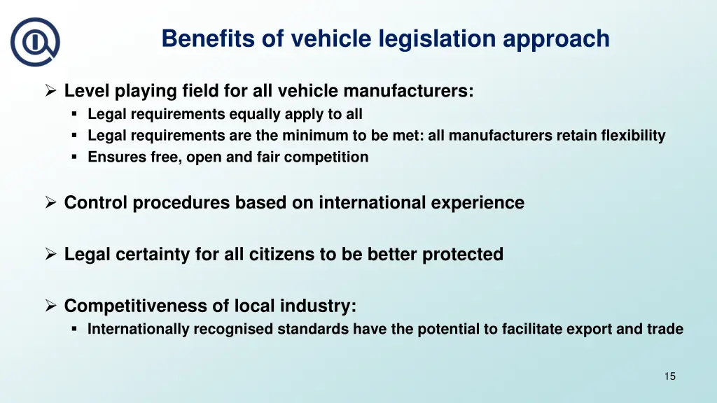 benefits of vehicle legislation approach