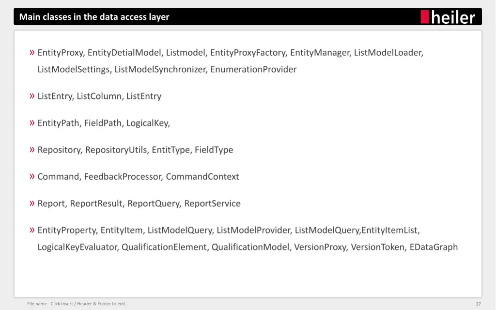 main classes in the data access layer
