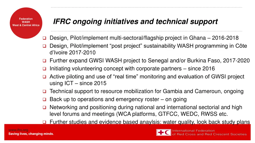 ifrc ongoing initiatives and technical support