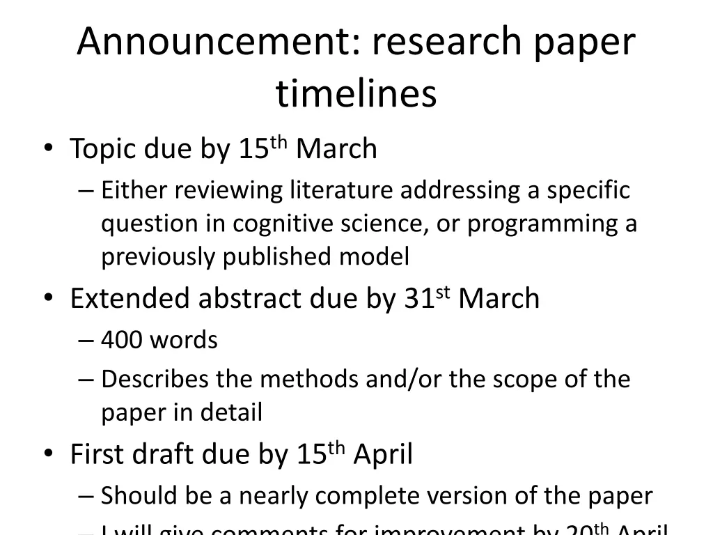 announcement research paper timelines topic