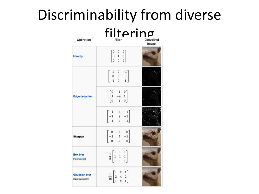discriminability from diverse filtering