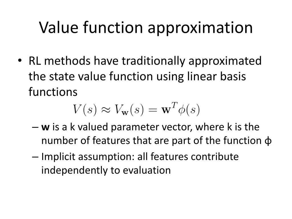 value function approximation