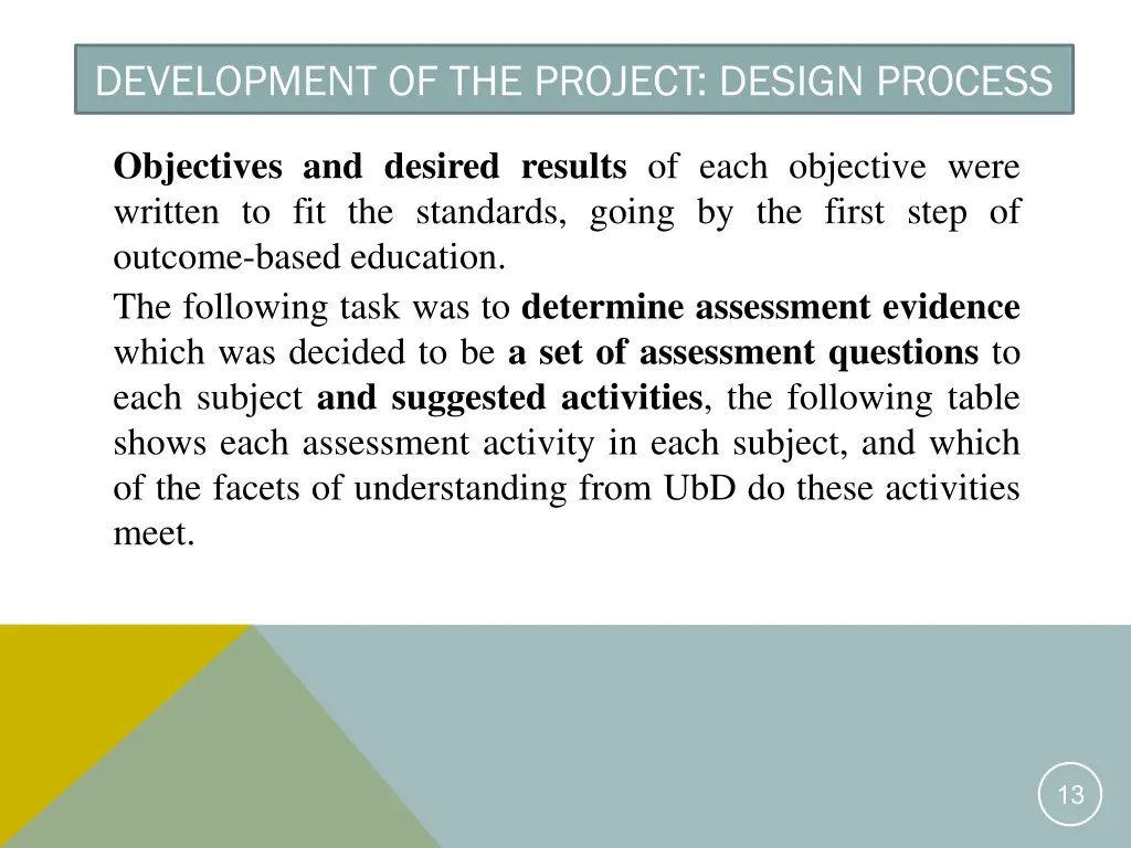 development of the project design process