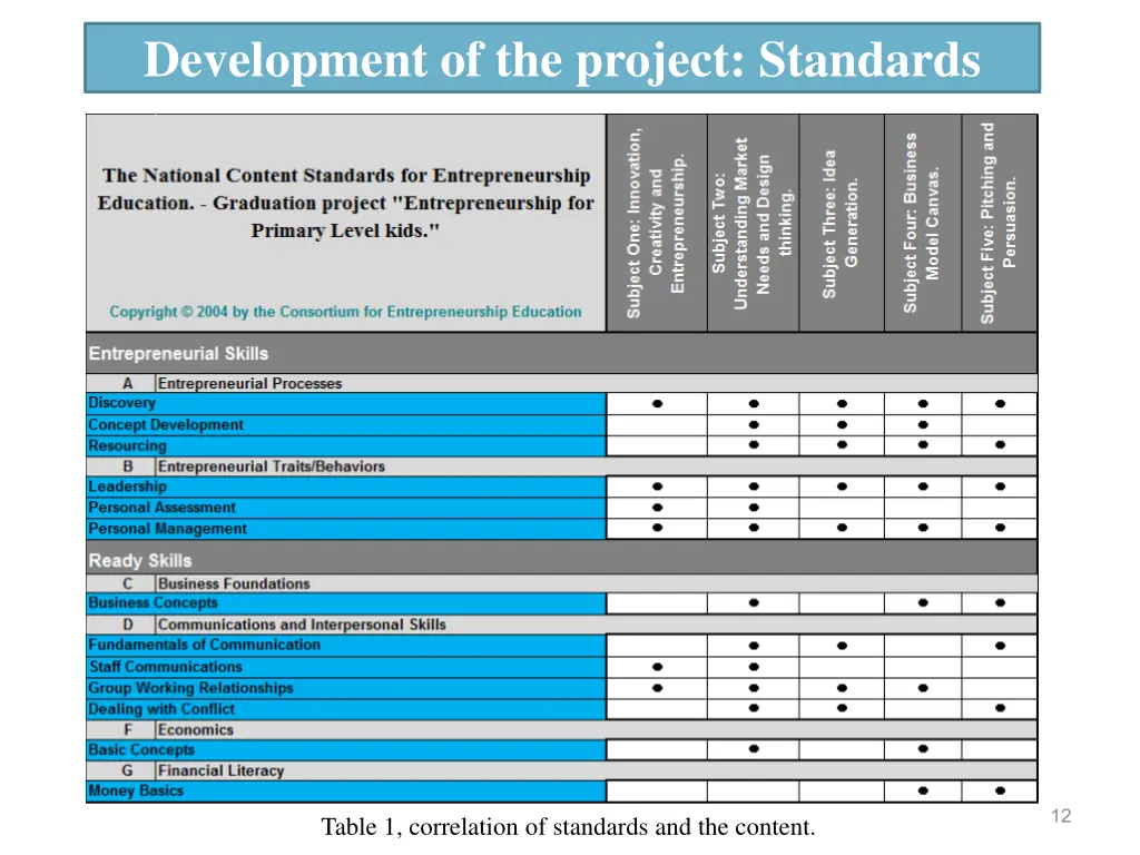 development of the project standards
