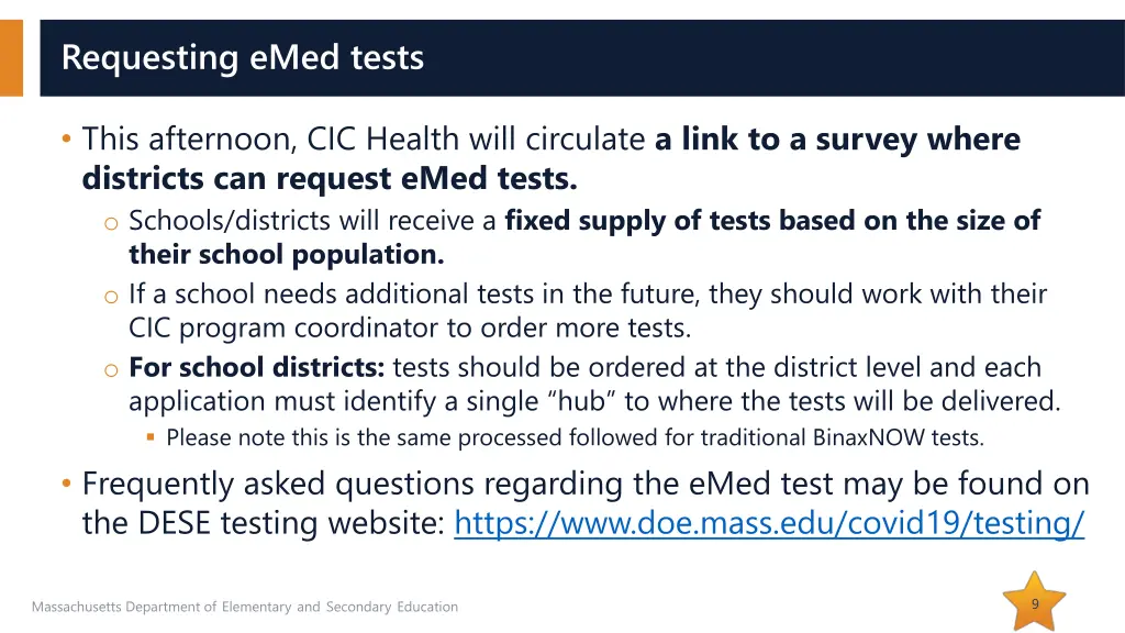 requesting emed tests