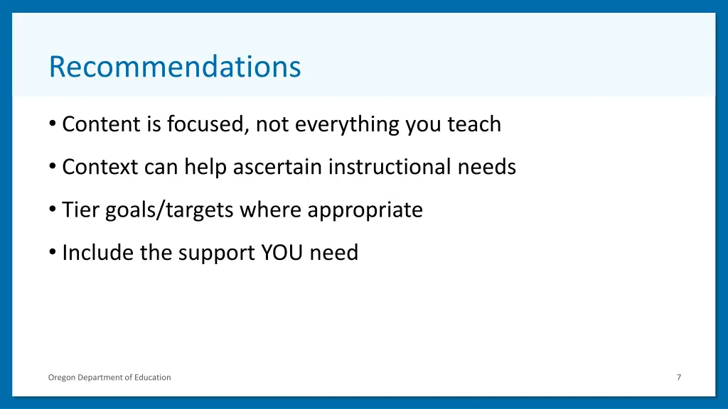 recommendations