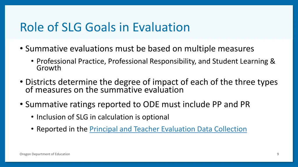 role of slg goals in evaluation