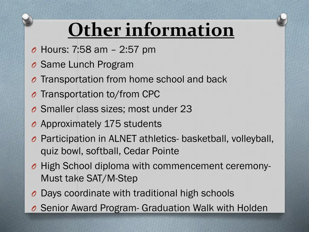 other information o hours 7 58 am 2 57 pm o same