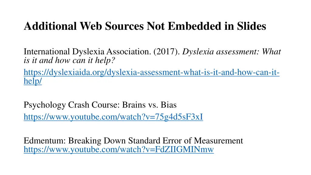 additional web sources not embedded in slides