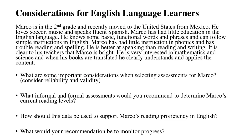 considerations for english language learners