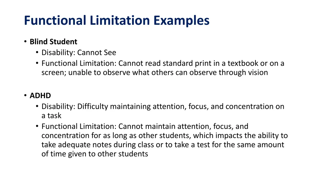 functional limitation examples
