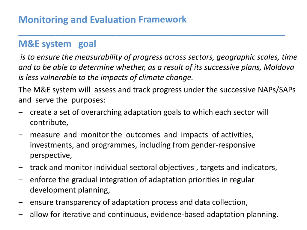 monitoring and evaluation framework m e system