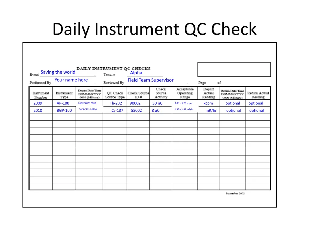 daily instrument qc check