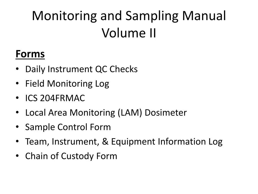 monitoring and sampling manual volume ii
