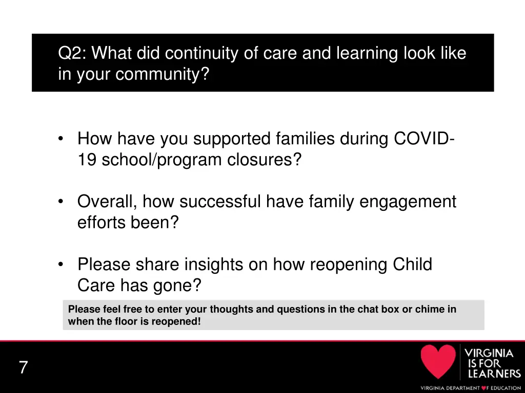 q2 what did continuity of care and learning look