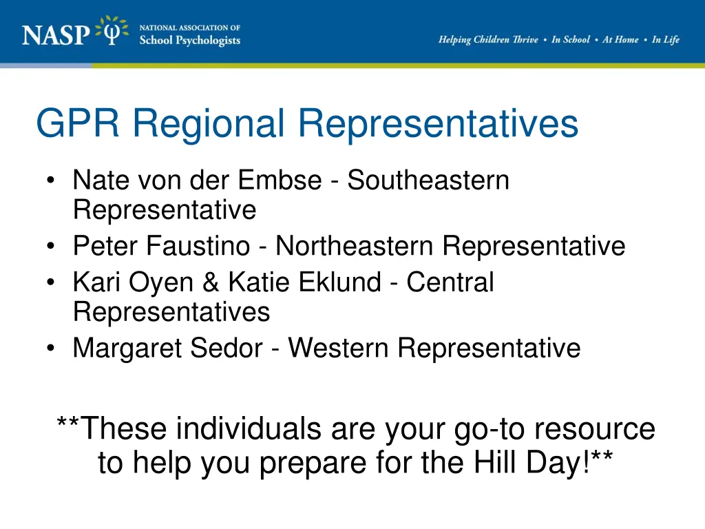 gpr regional representatives