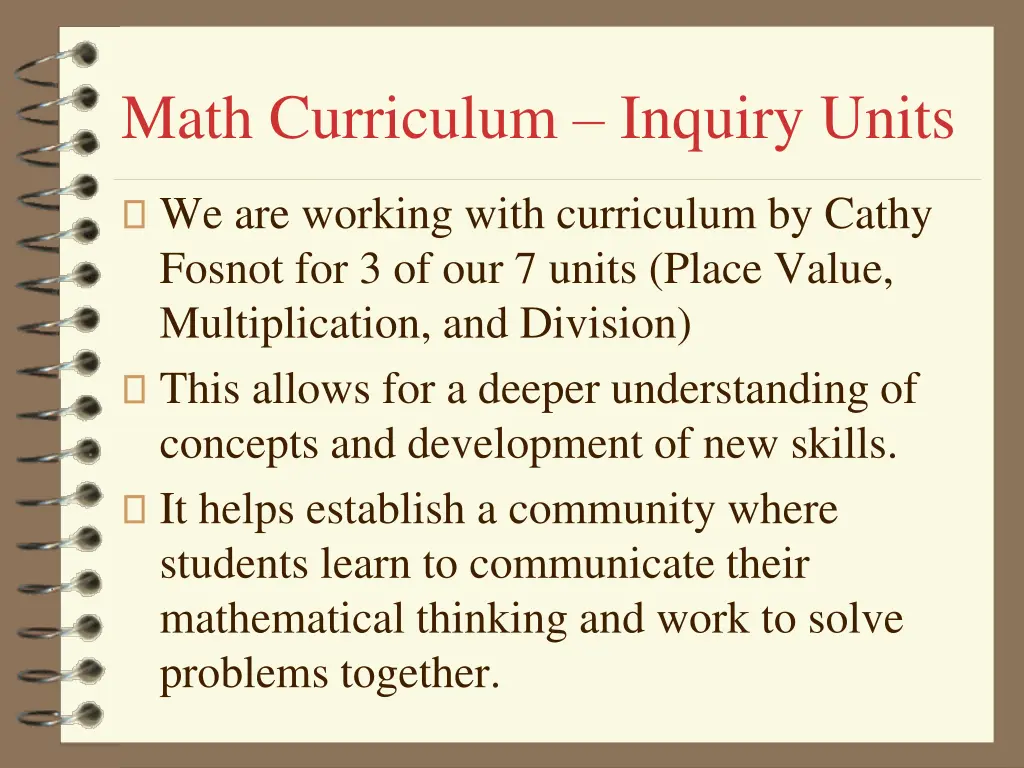 math curriculum inquiry units