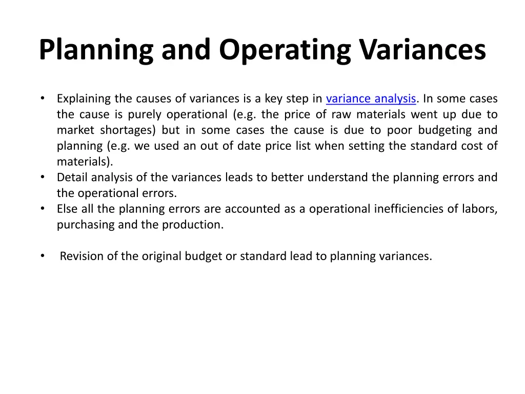 planning and operating variances