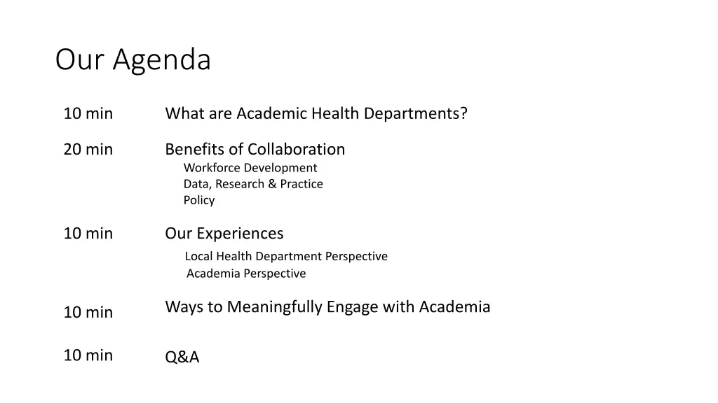 our agenda