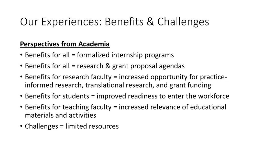 our experiences benefits challenges 1