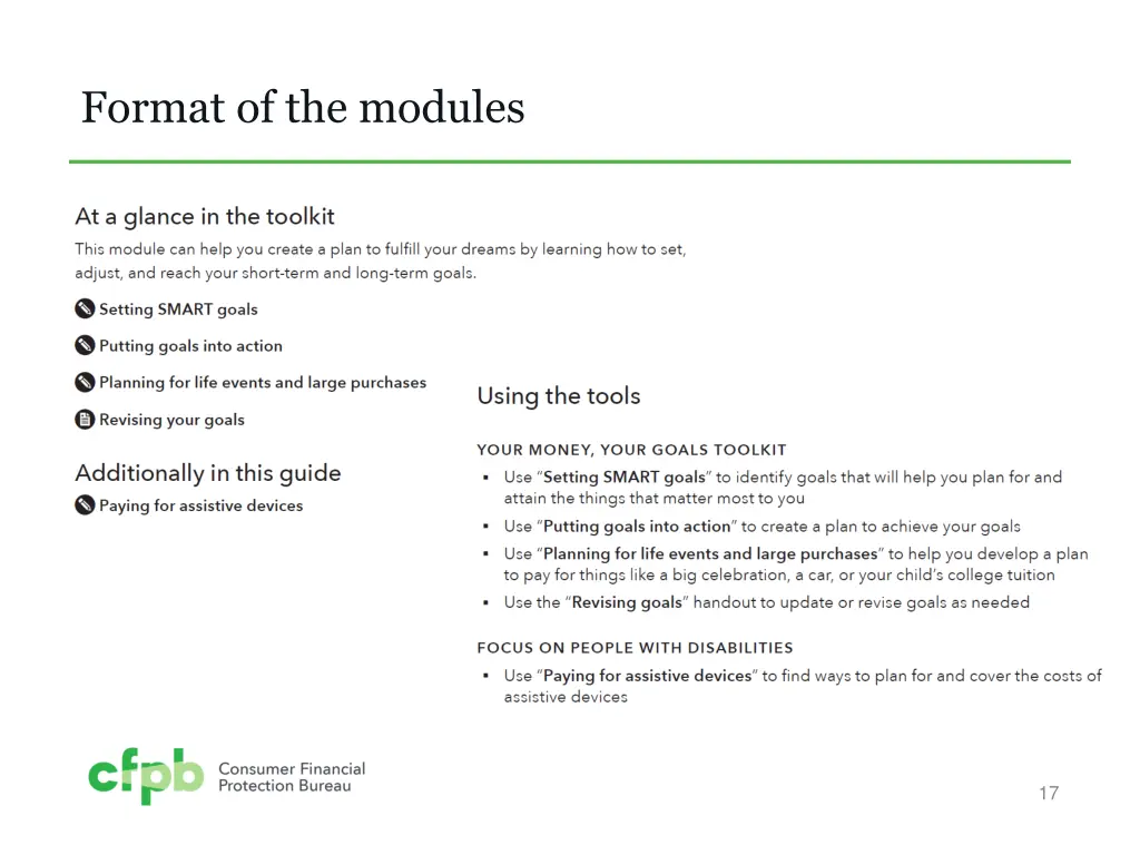 format of the modules