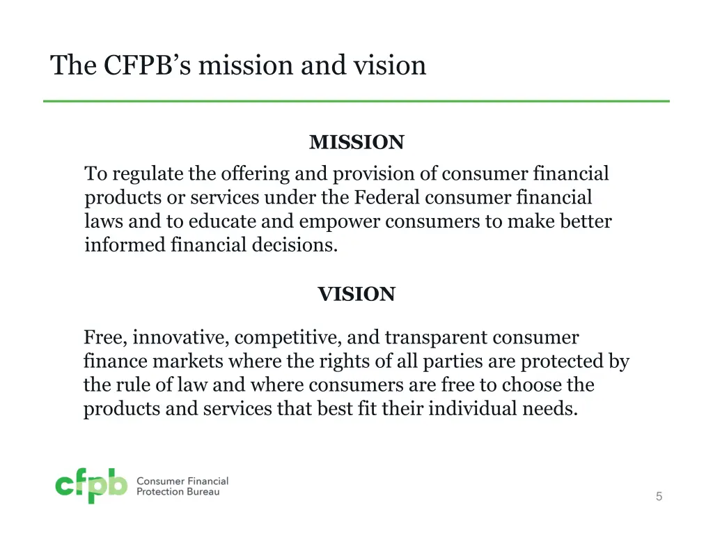 the cfpb s mission and vision