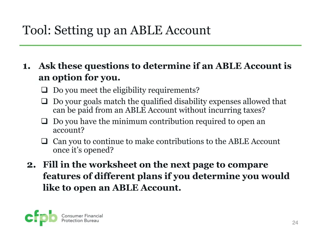 tool setting up an able account