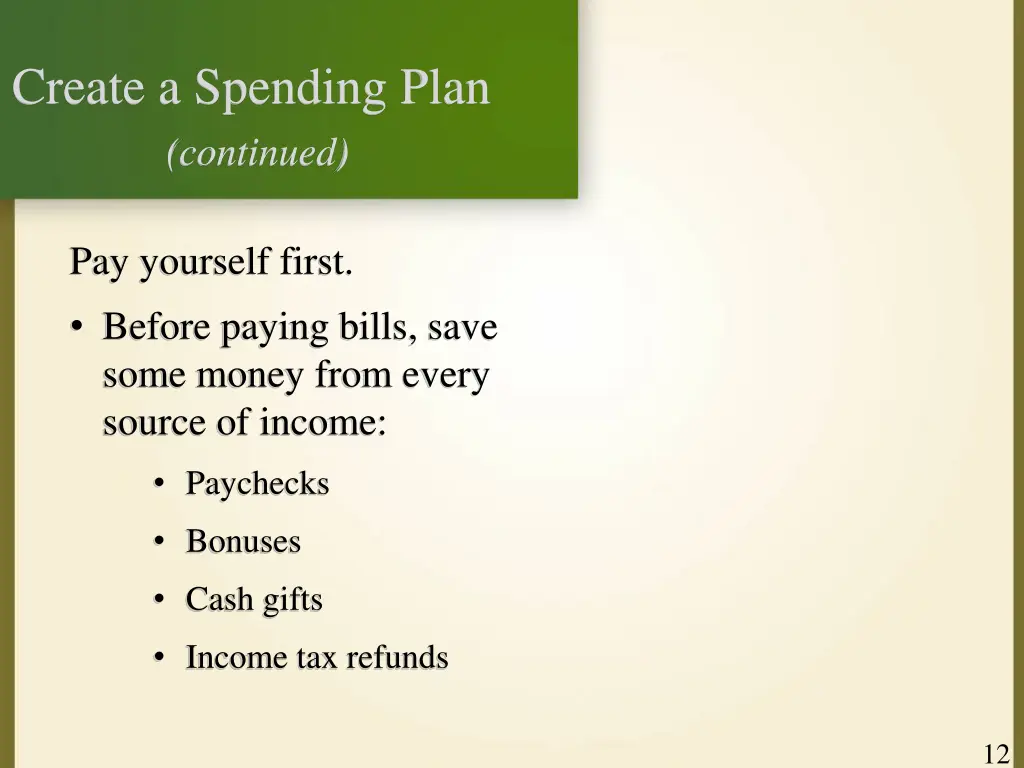create a spending plan continued