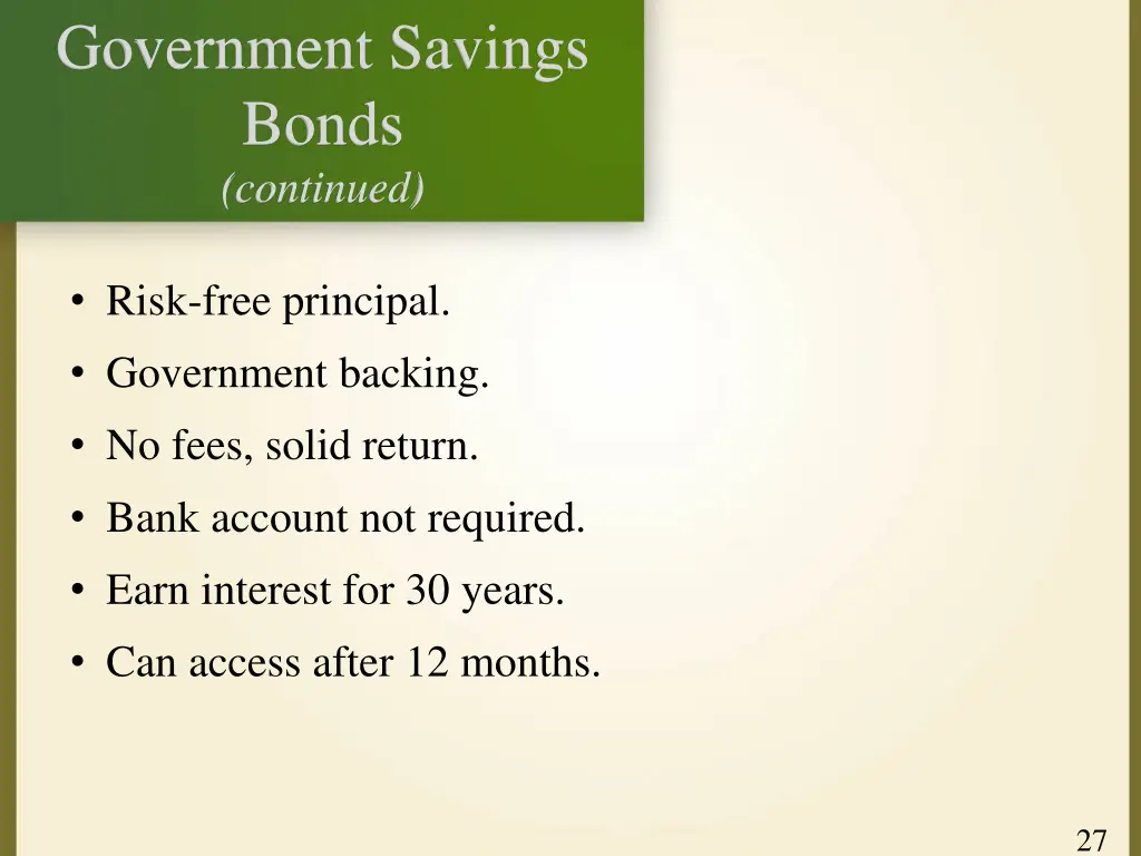 government savings bonds continued