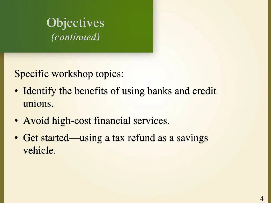 objectives continued