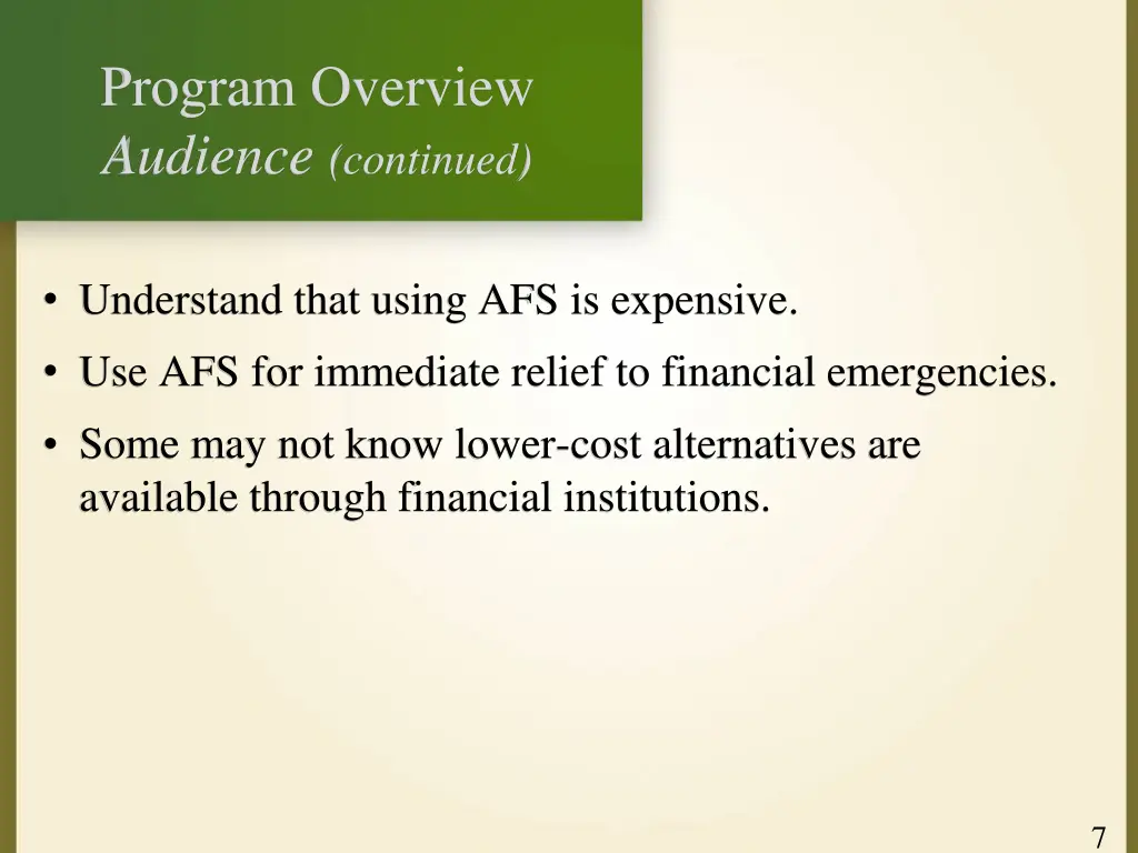 program overview audience continued