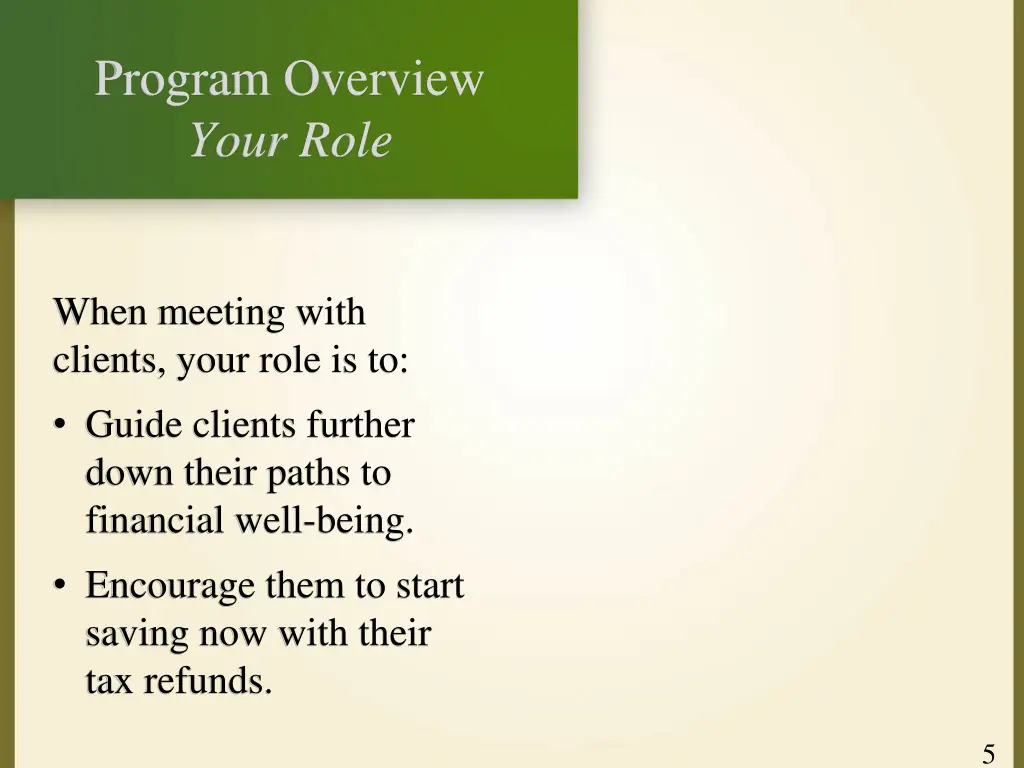 program overview your role