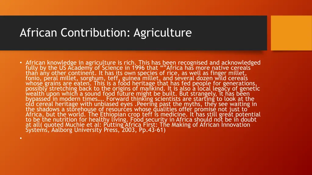 african contribution agriculture