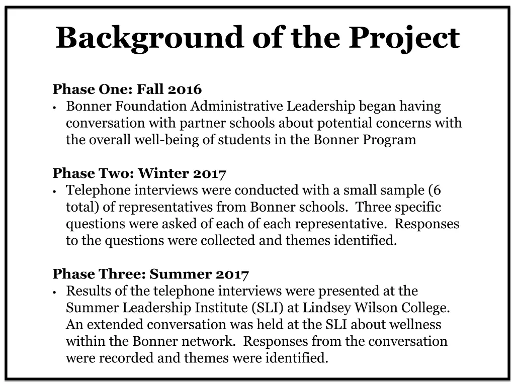 background of the project