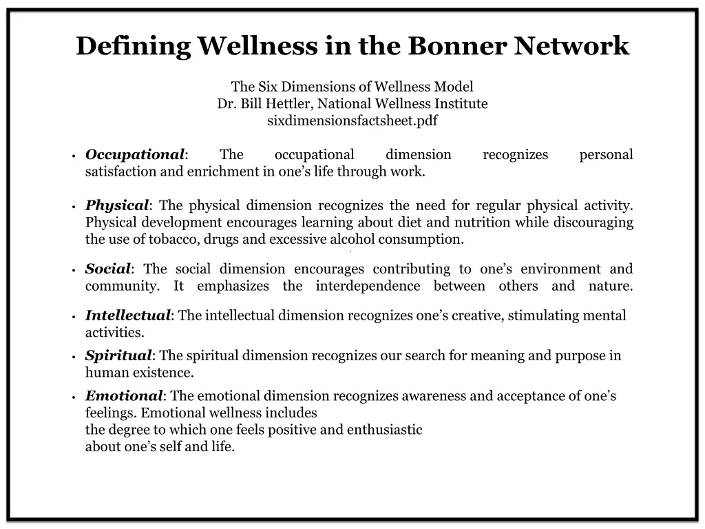 defining wellness in the bonner network 1