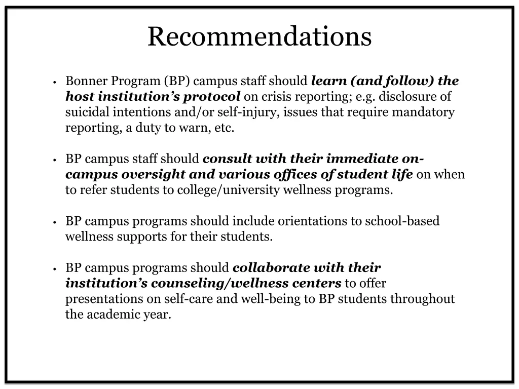 recommendations