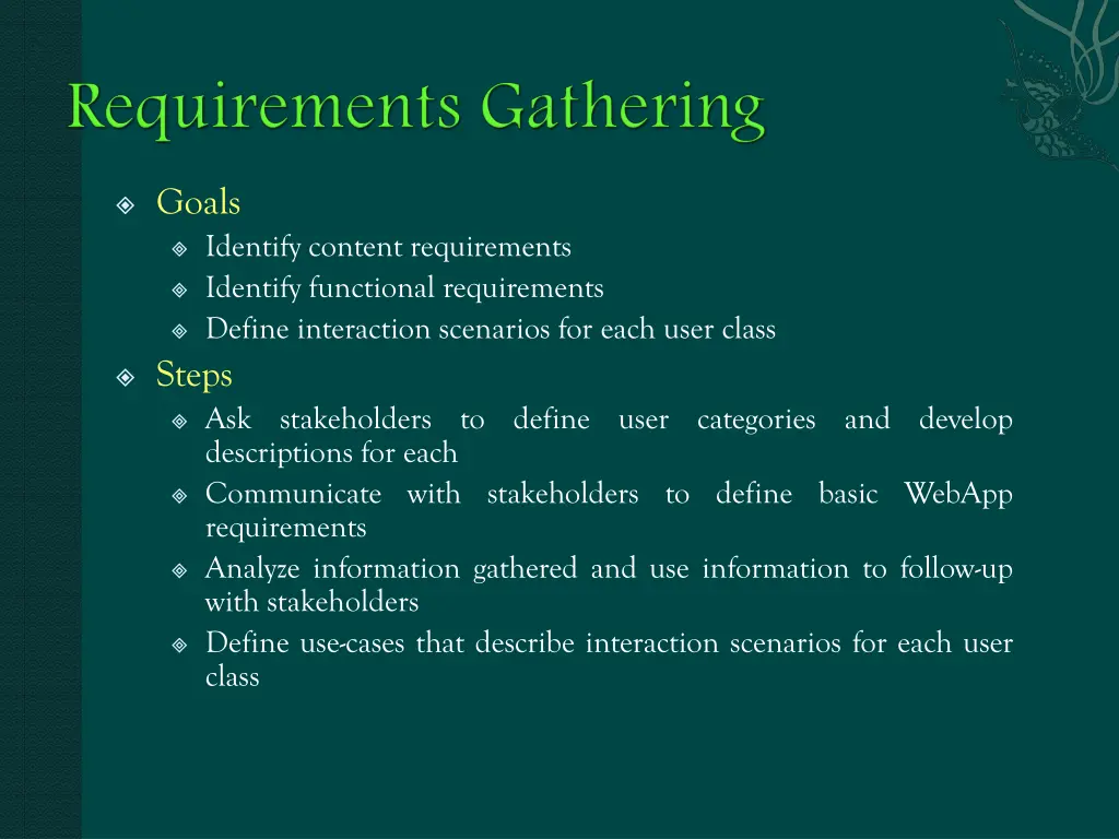 goals identify content requirements identify