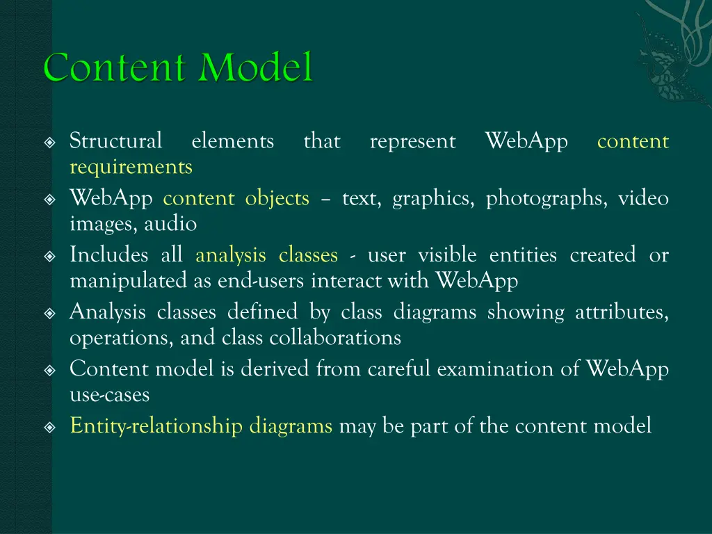 structural requirements webapp content objects