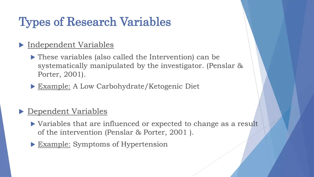 types of research variables types of research