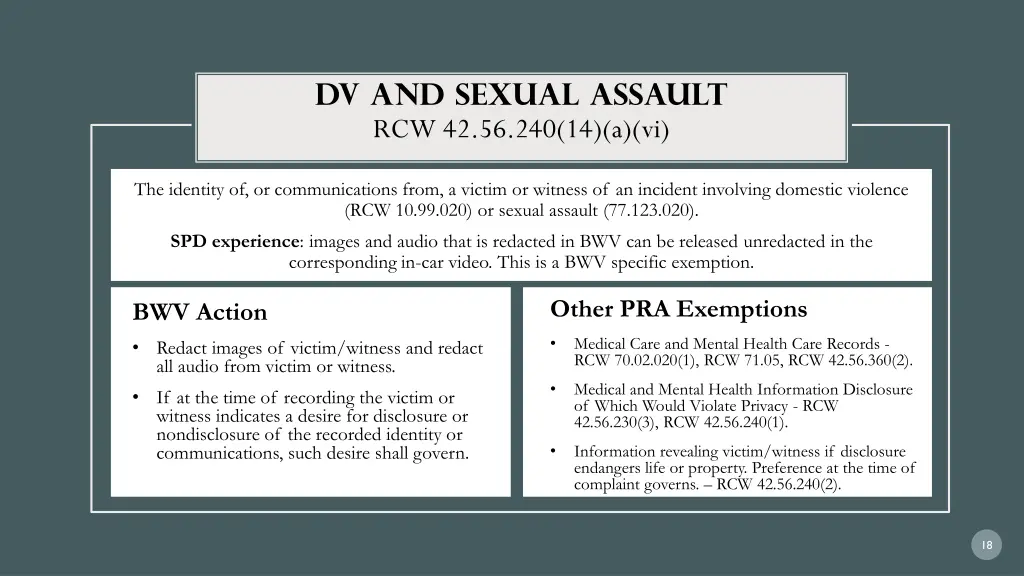 dv and sexual assault rcw 42 56 240 14 a vi