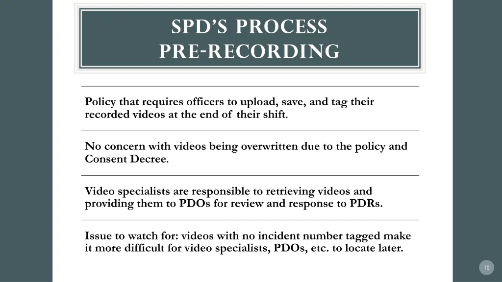 spd s process pre recording